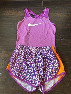 Nike Girls' Purple/Orange Athletic Shorts (size M) Purple Tank (size L) Set